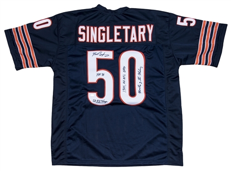 Mike Singletary Autographed and Multi-Inscribed Chicago Bears Navy Throwback Jersey with 4 Inscriptions (Schwartz)